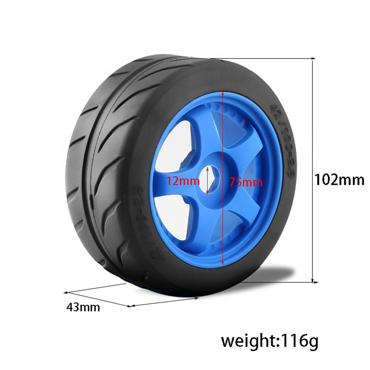 4pcs 5-Spoke 102*75*43mm Remote Control Off-Road Rally Car Tires 17mm Wheel Hex Replacement for Arrma 1/7 Infraction Limitless Felony Remote Control Car Wheel Upgrade Parts