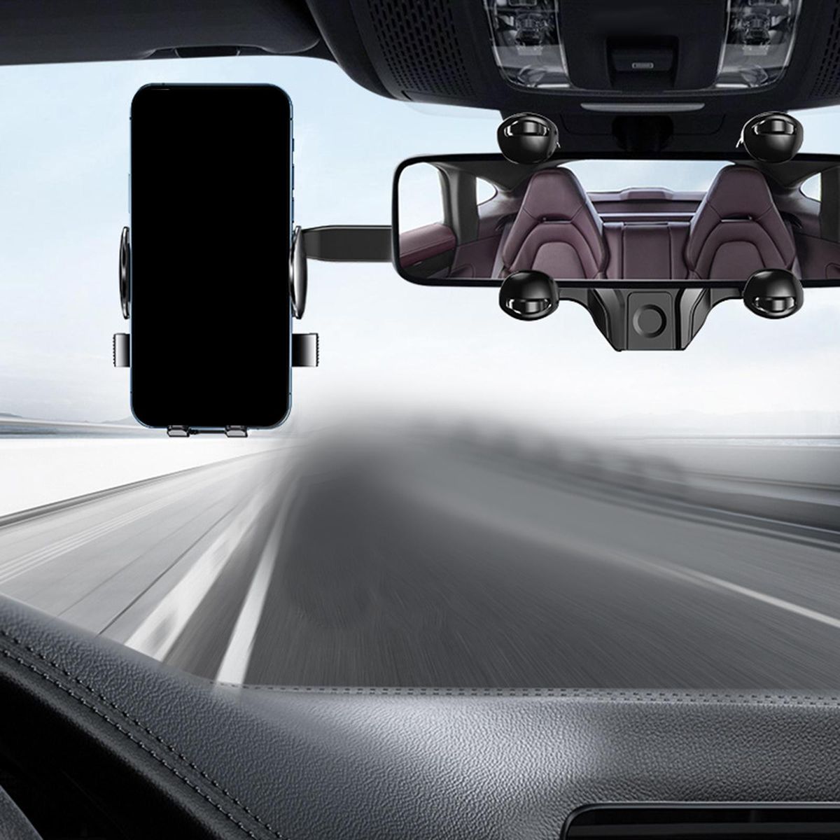 Car Rear View Mirror Mount Car Phone Holder Fit For Retractable