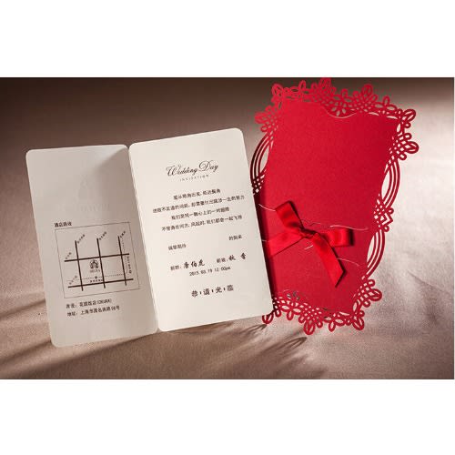 Pack of 100 Laser Cut Wedding Invitation Card - 0012-Red