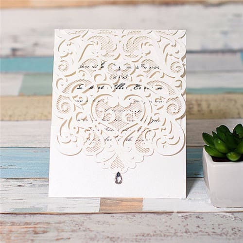 Pack of 100 Laser Cut Wedding Invitation Card - Cream