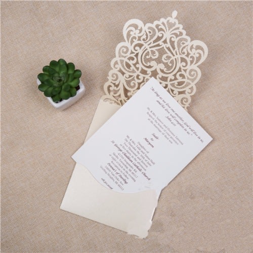 Pack of 100 Laser Cut Wedding Invitation Card - Cream
