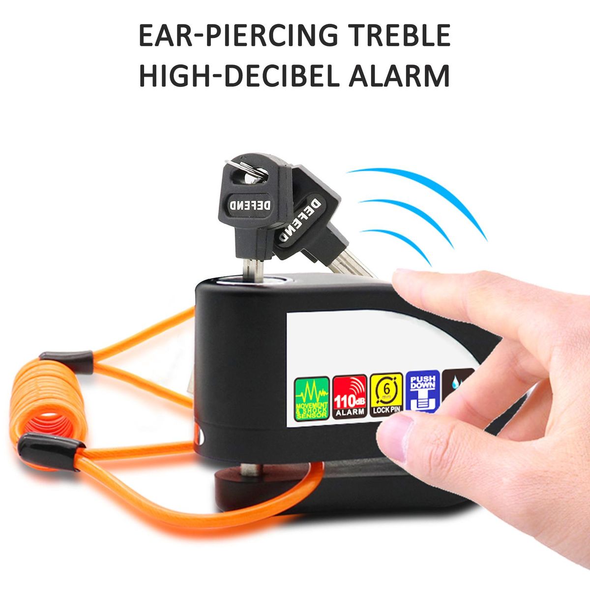 Alarm Disc Lock Up to 110db Waterproof Sound Alarm Anti-Theft Guard Shock Sensor with Reminder Cable and Carrying Bag Dual Mode Disc Brake Lock for Motorcycles, Bicycles, Scooters
