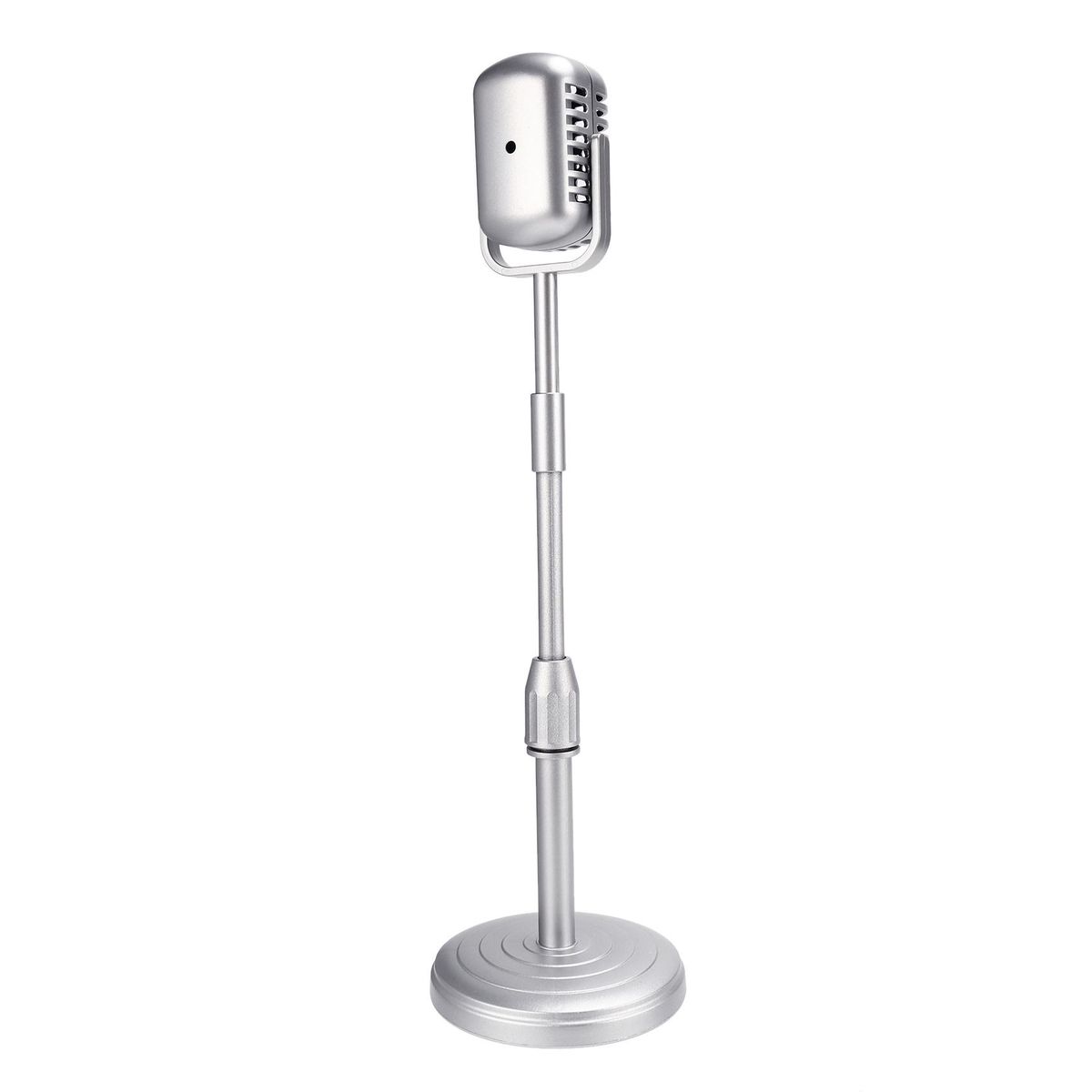 Vintage Desktop Microphone Prop Model with Adjustable Height, Classic Retro Style Microphone Stand Fake Mic Prop,Silver