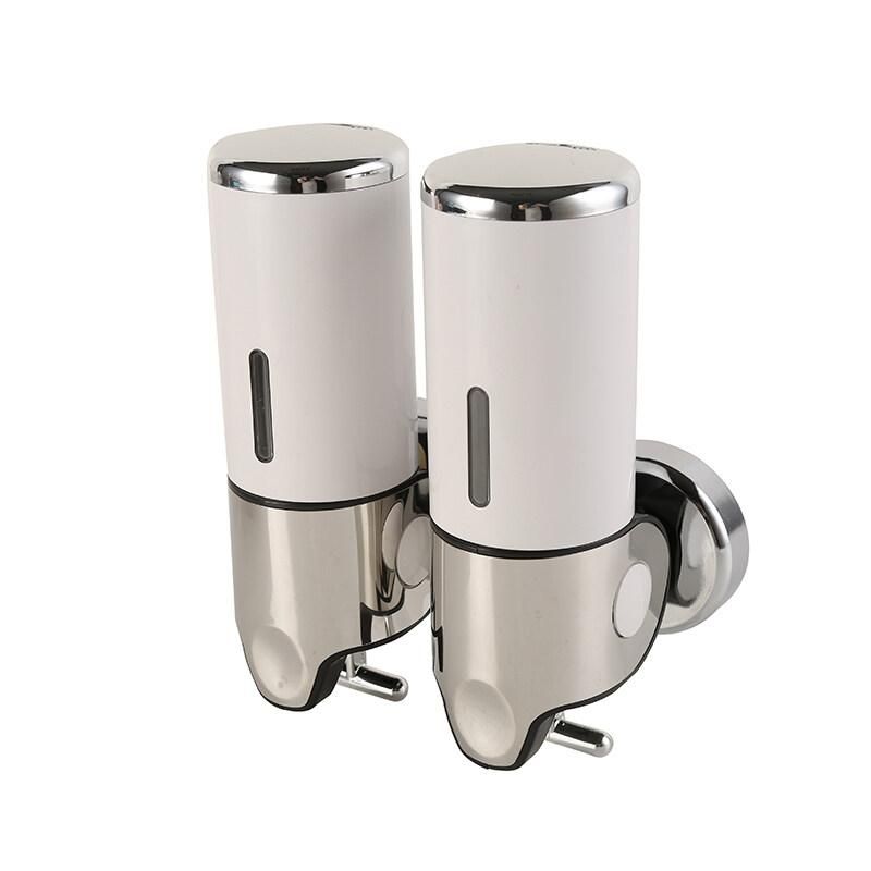 White 2 Chamber Wall Mounted Shower Soap Dispenser: 1000ml (