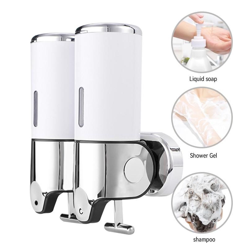 White 2 Chamber Wall Mounted Shower Soap Dispenser: 1000ml (