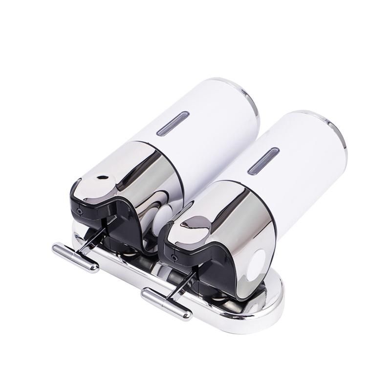 White 2 Chamber Wall Mounted Shower Soap Dispenser: 1000ml (