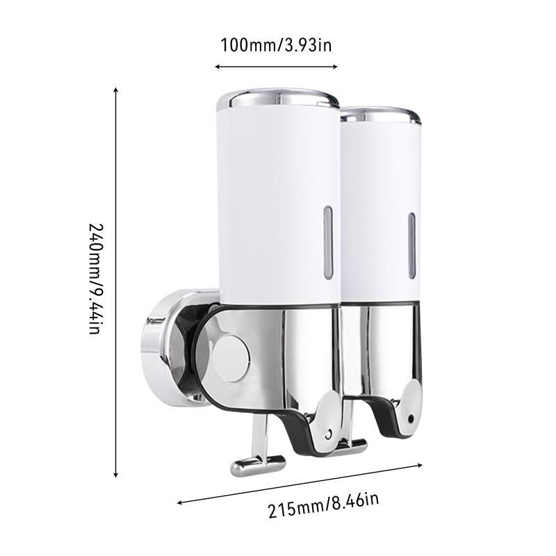 White 2 Chamber Wall Mounted Shower Soap Dispenser: 1000ml (