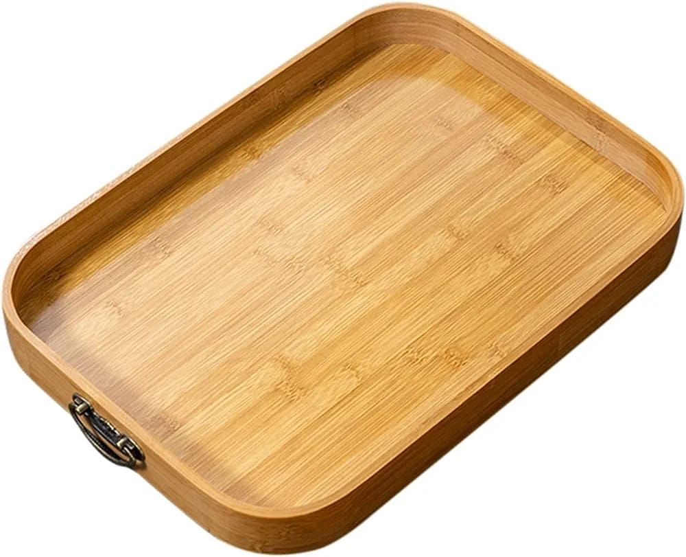Wooden Bamboo Rectangular Serving Plate Tea Cutlery Plates.