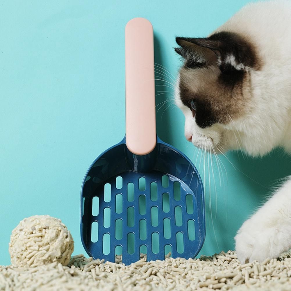 Cat Litter Shovel Plastic Cats Poop Scoop with Base Pet Cleanning Tool Cat Toilet Litter Box Cleaner Shovel Blue