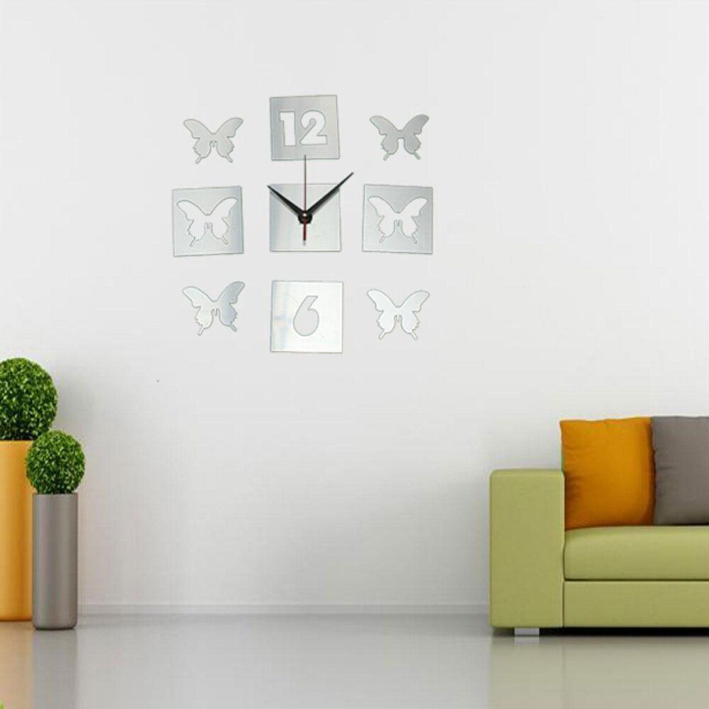 DIY 3D Modern Frameless Crystal Mirror Butterfly Wall Clock Home Room Decoration