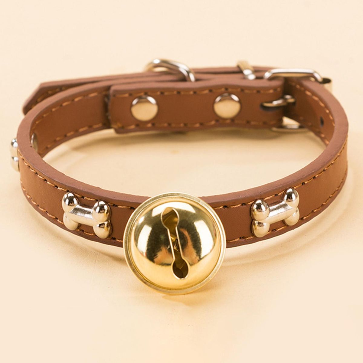 Pet Collar Paw Patterns Pet Dog Cat Bell Collar Necklace Brown