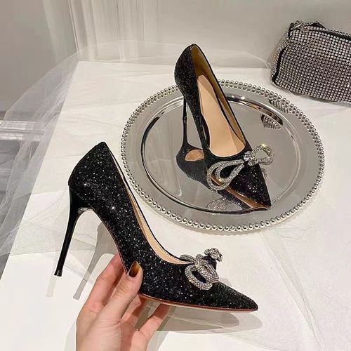 Beautiful Elegant Shiny Rhinestone Bridal Wedding Stiletto Heels -Black
