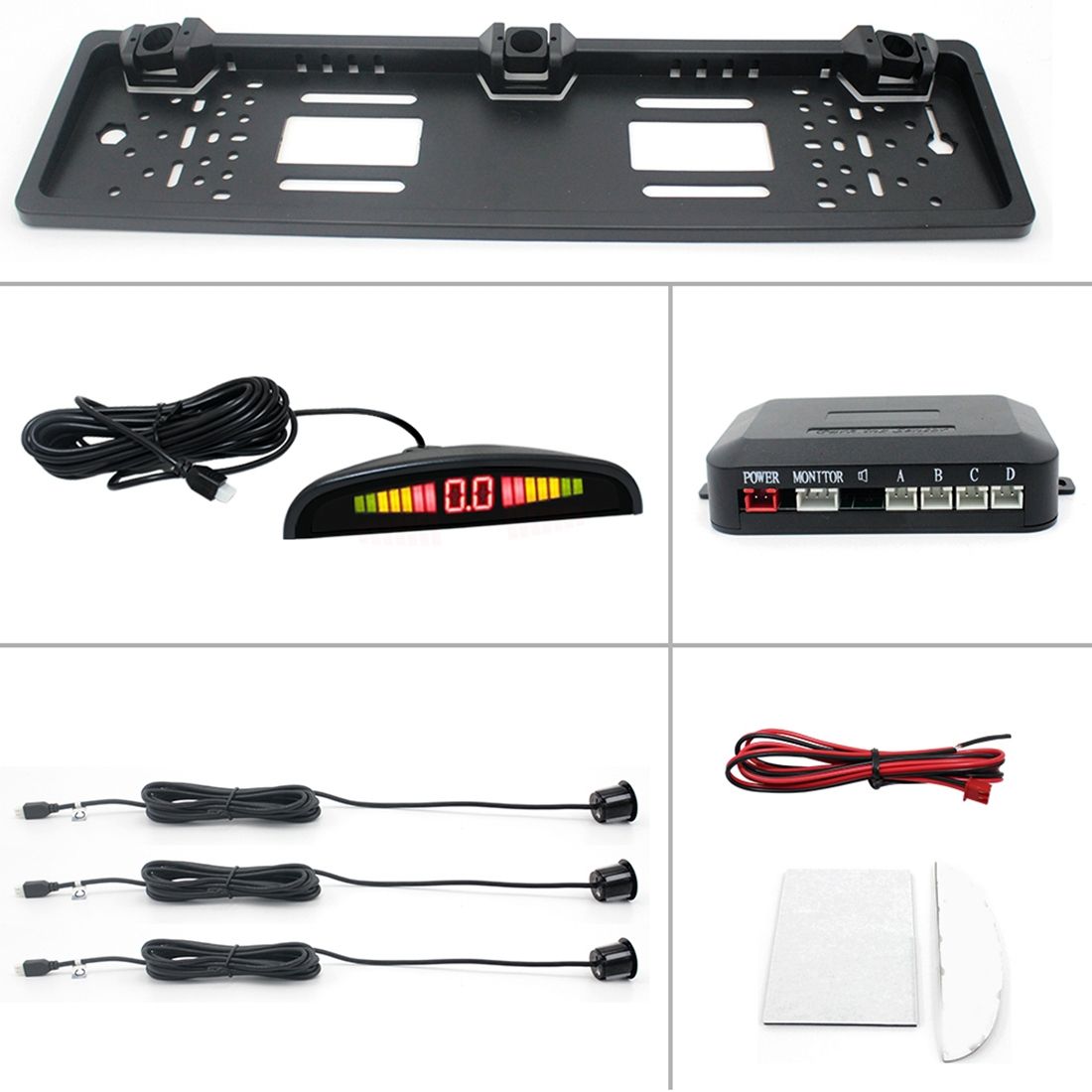 PZ300L Europe Car License Plate Frame Parking Sensors Reversing Radar With 3 Radar Detector