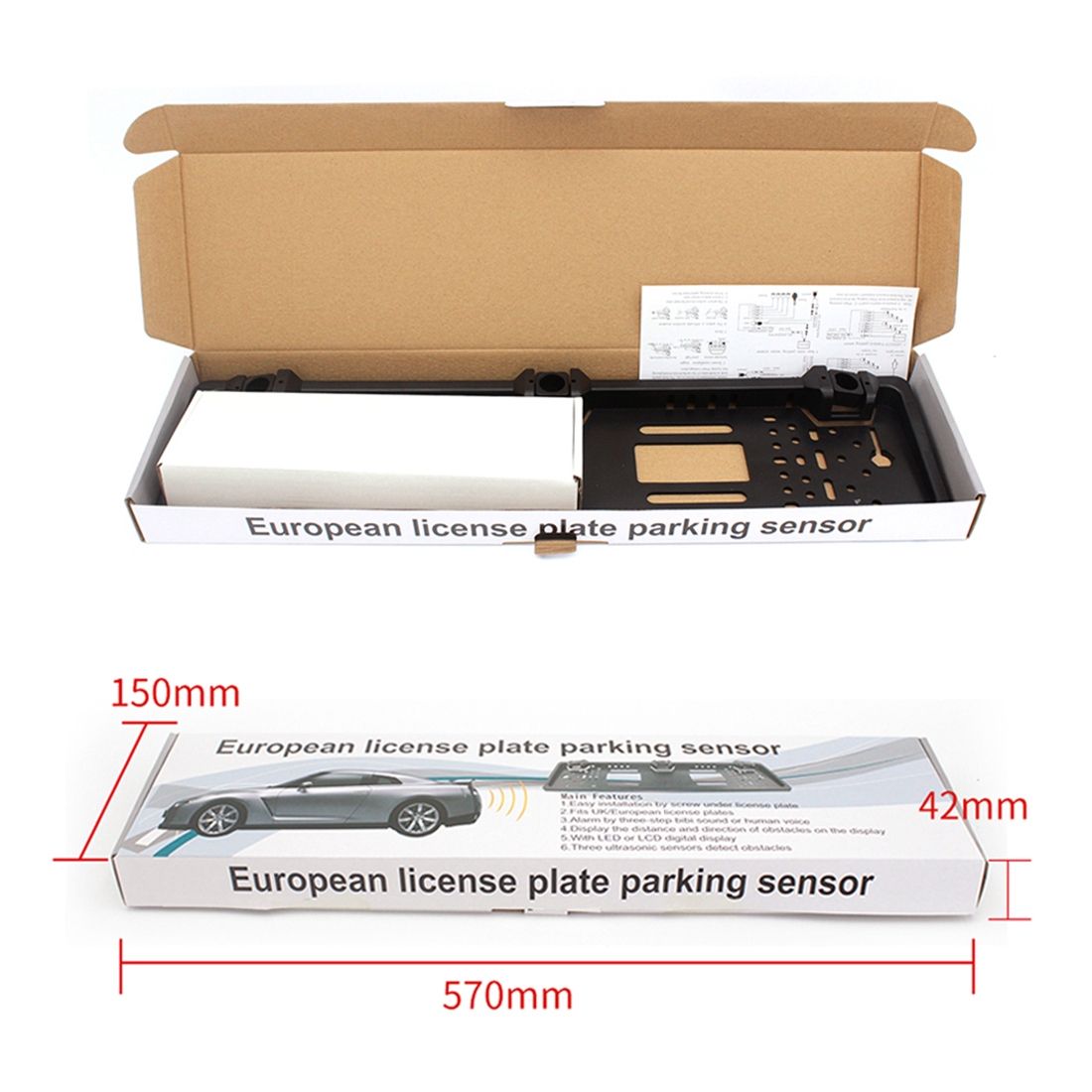 PZ300L Europe Car License Plate Frame Parking Sensors Reversing Radar With 3 Radar Detector
