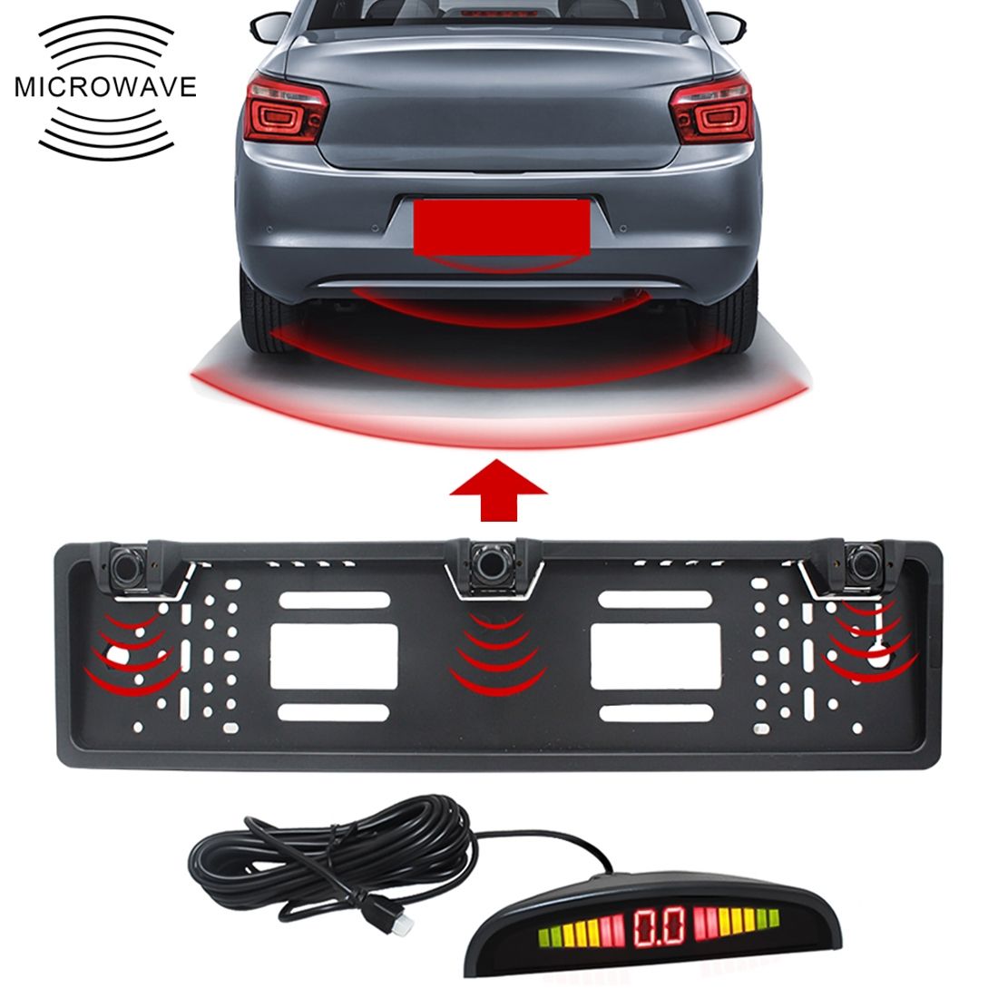 PZ300L Europe Car License Plate Frame Parking Sensors Reversing Radar With 3 Radar Detector