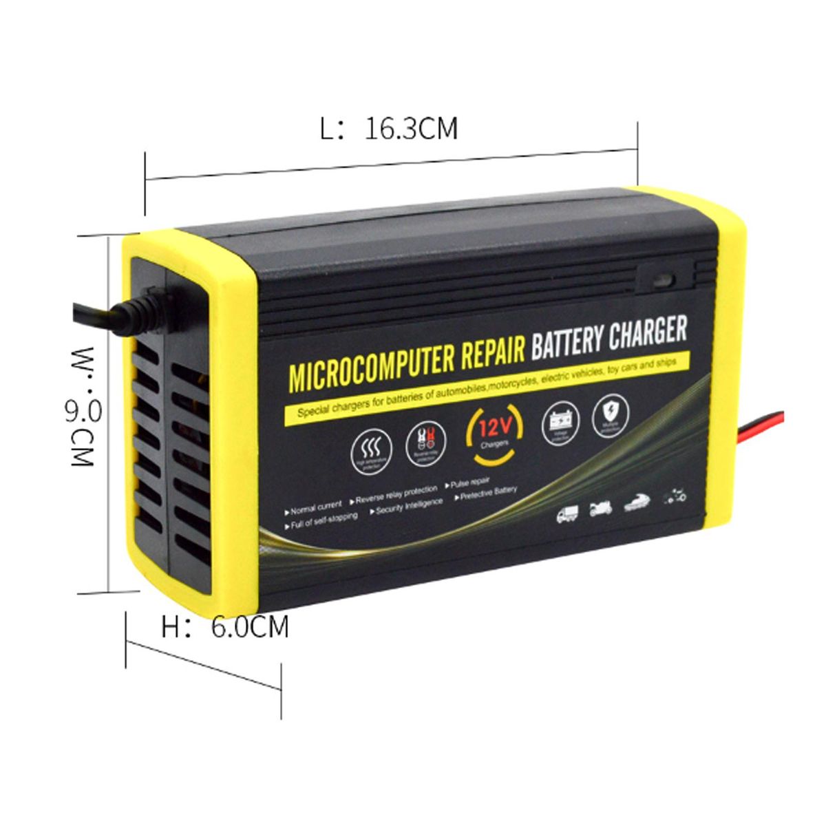 Car Battery Charger, 12V 6A Intelligent Repair Charger for Motorcycles, Cars, SUVs, Dry Batteries, Water Batteries, Lead Acid Batteries US Plug