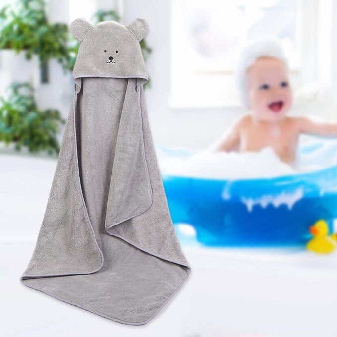 Baby Hooded Towel Bath Washcloths Soft Coral Fleece Beach Grey