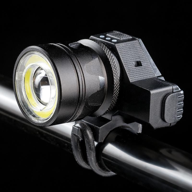 New T6 bicycle headlight warning light zoom aluminum alloy headlight riding light 300 lumens headlight detachable black