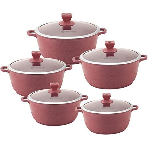 Marble Diecast Set 5pcs Non-stick Red Pot