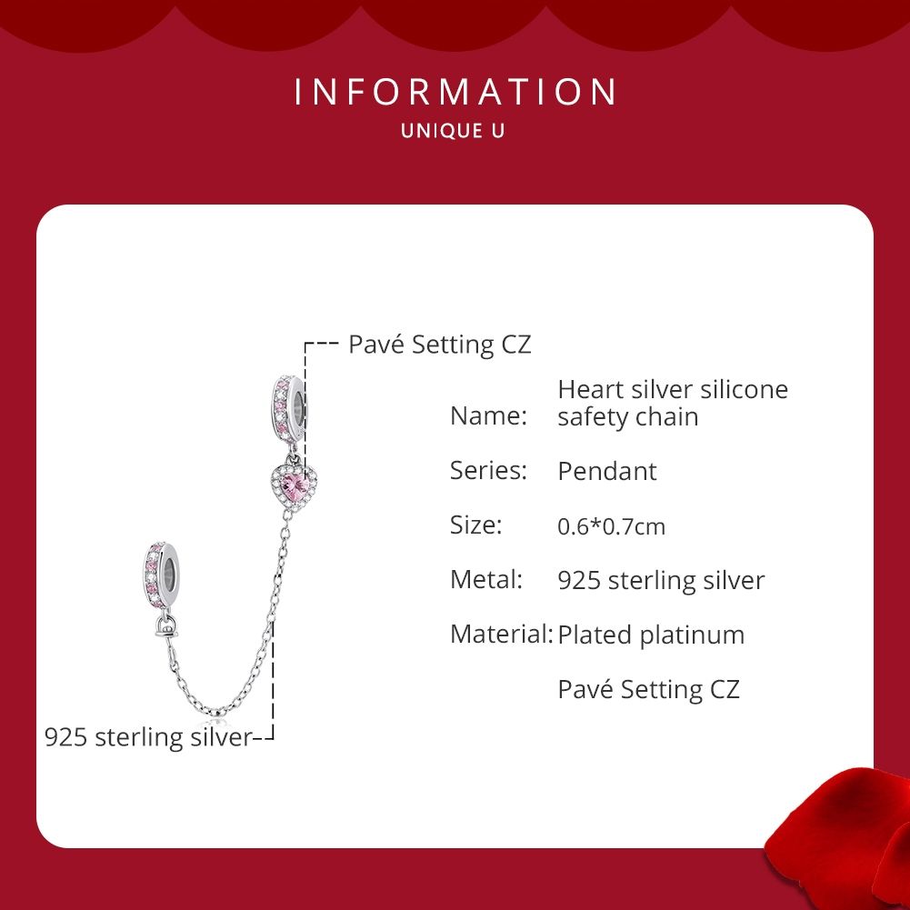 S925 Sterling Silver Heart Zircon Safety Chain
