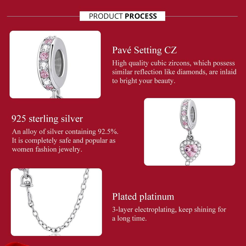 S925 Sterling Silver Heart Zircon Safety Chain