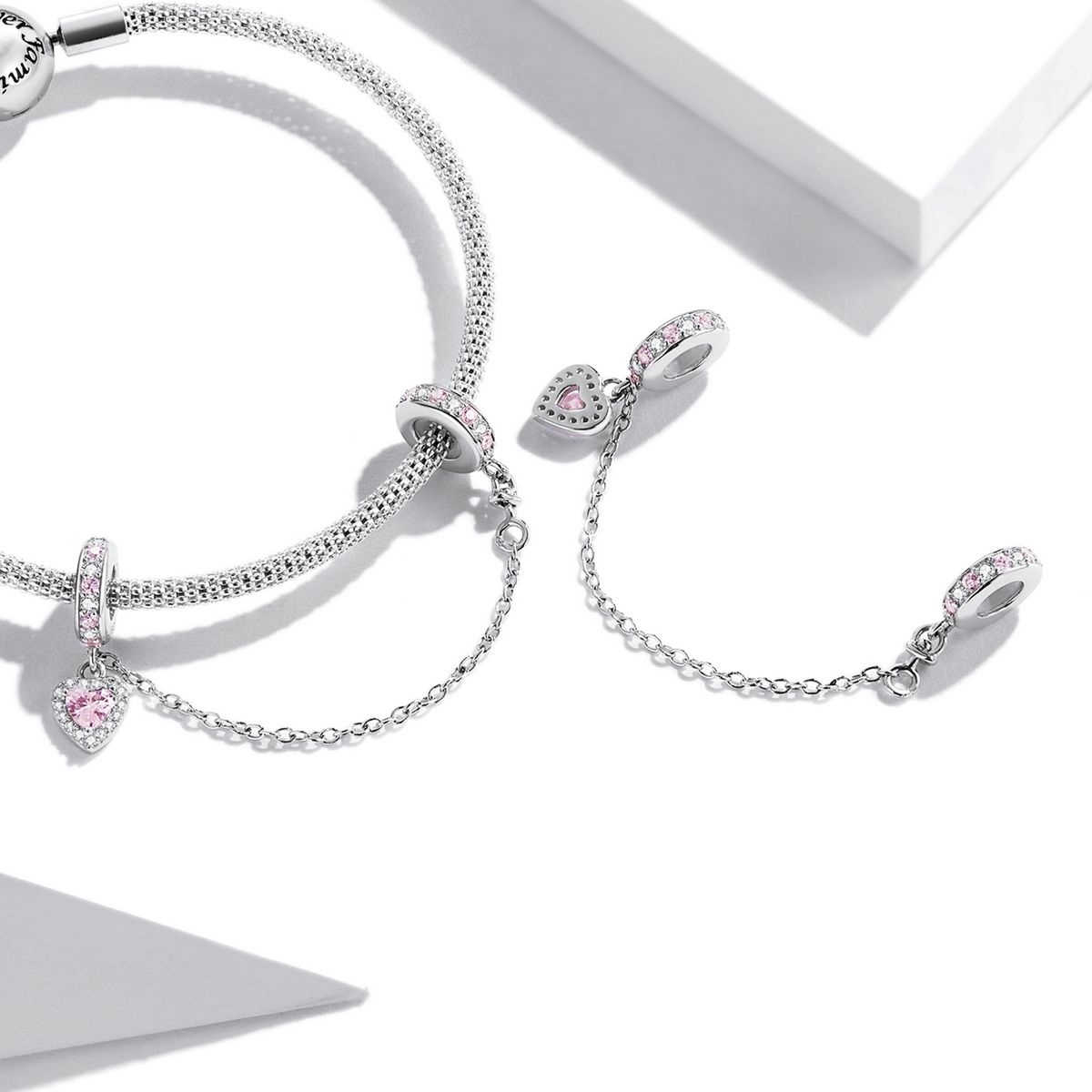 S925 Sterling Silver Heart Zircon Safety Chain