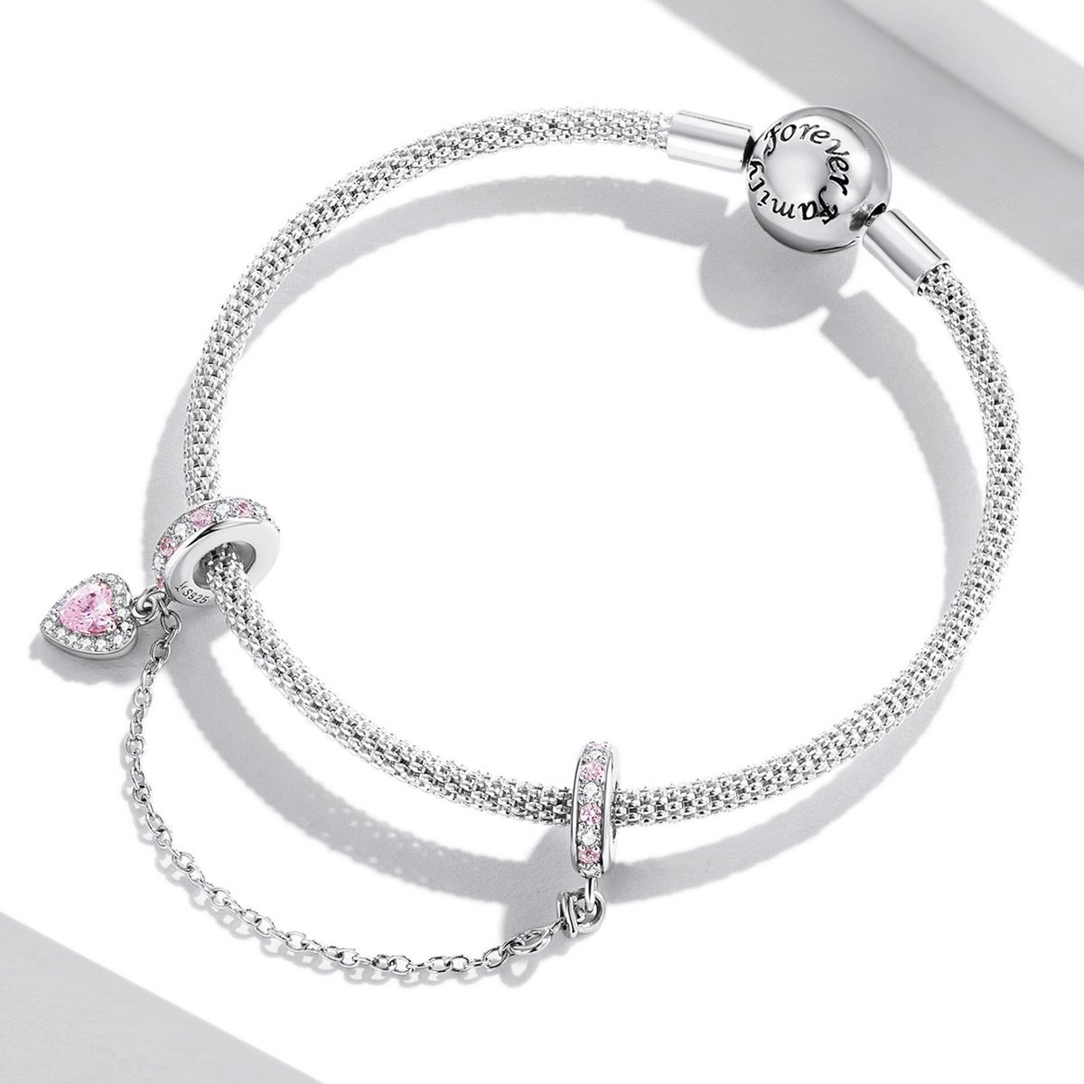 S925 Sterling Silver Heart Zircon Safety Chain