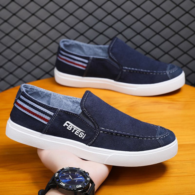 Mens Casual Sneaker Breathable Board Canvas Shoes - Dark Blue