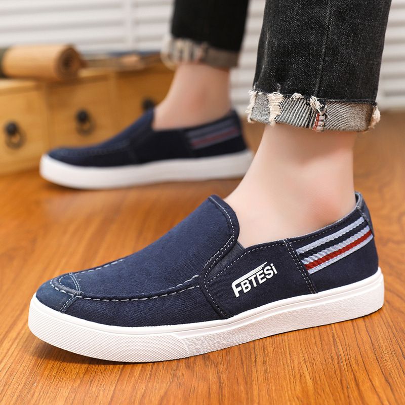 Mens Casual Sneaker Breathable Board Canvas Shoes - Dark Blue