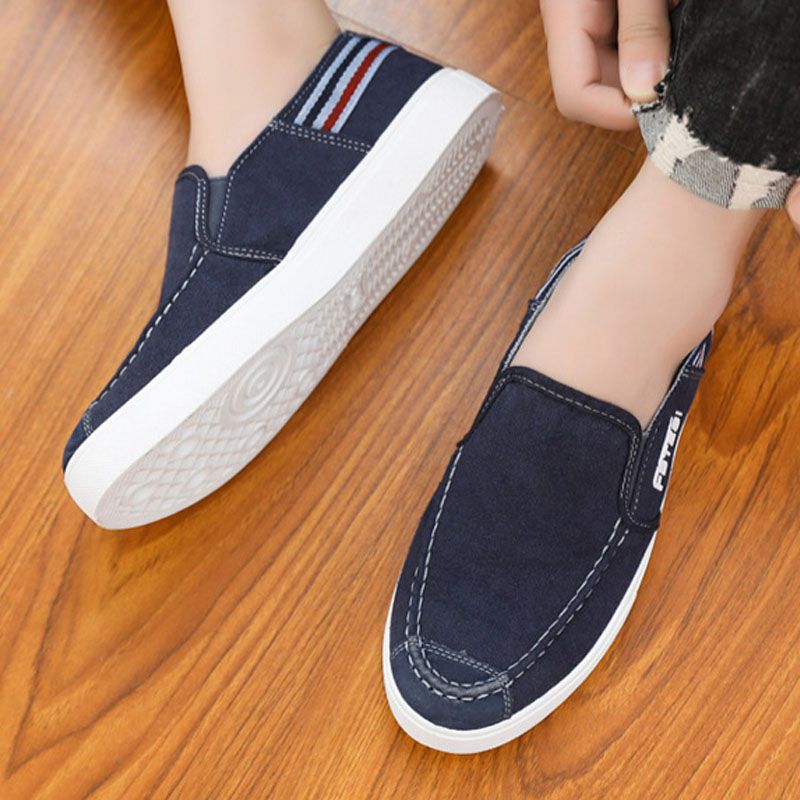 Mens Casual Sneaker Breathable Board Canvas Shoes - Dark Blue