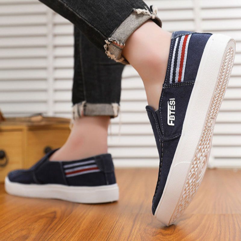 Mens Casual Sneaker Breathable Board Canvas Shoes - Dark Blue