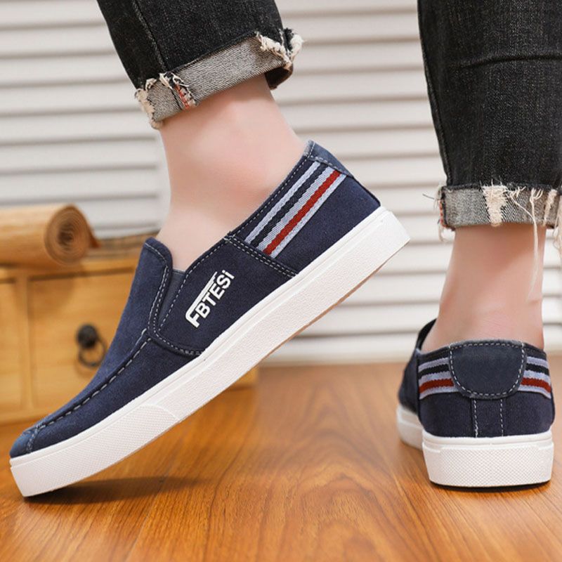 Mens Casual Sneaker Breathable Board Canvas Shoes - Dark Blue