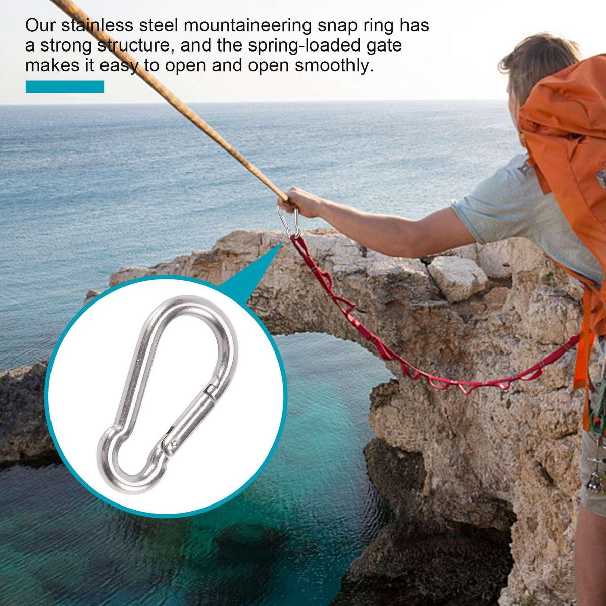 6Pcs Stainless Steel Spring Snap Hook Carabiner, Small