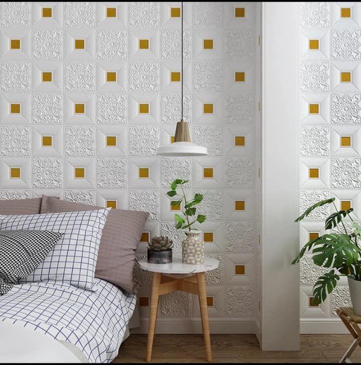 Adore Decor 3D White And Gold Foam Textured Pattern Wall Panels Wallpaper Self-Adhesive PE Foam Waterproof Modern Style For Living Room Bedroom Kitchen Wall And Ceiling Covering Background Decoration