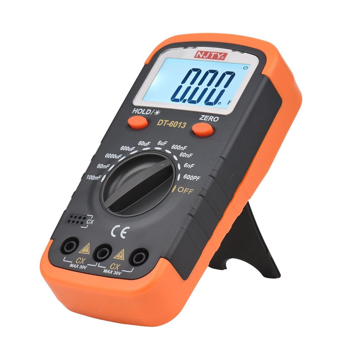 NJTY Digital Capacitance Meter with LCD Backlight Display 600pF to 100mF High Accuracy 6000 Counts Capacitor Tester Kit with Crocodile Clips and 0.2A Fuses