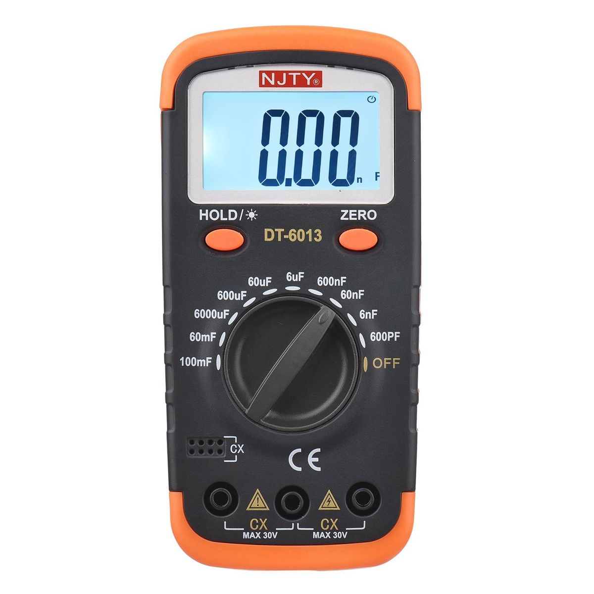 NJTY Digital Capacitance Meter with LCD Backlight Display 600pF to 100mF High Accuracy 6000 Counts Capacitor Tester Kit with Crocodile Clips and 0.2A Fuses