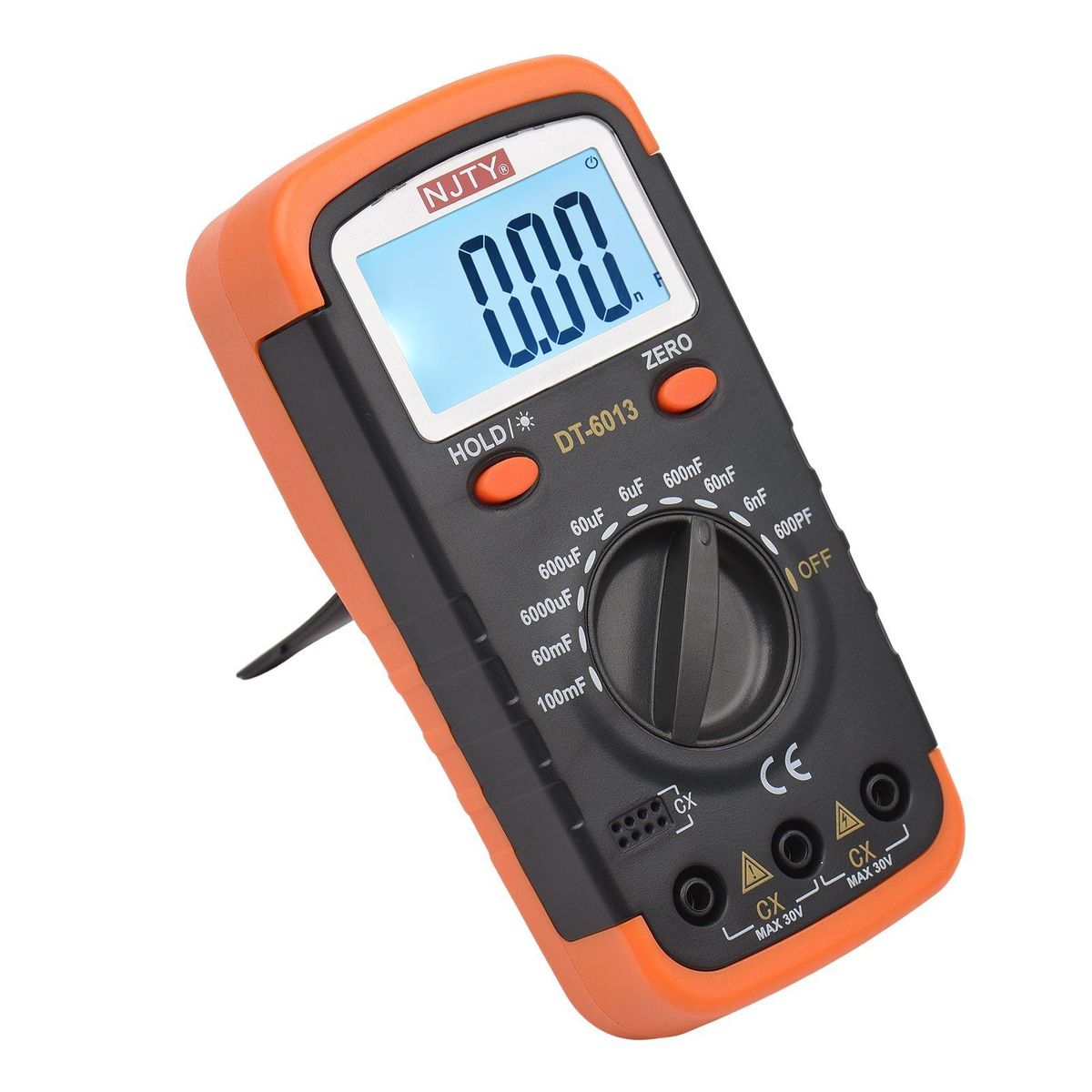 NJTY Digital Capacitance Meter with LCD Backlight Display 600pF to 100mF High Accuracy 6000 Counts Capacitor Tester Kit with Crocodile Clips and 0.2A Fuses