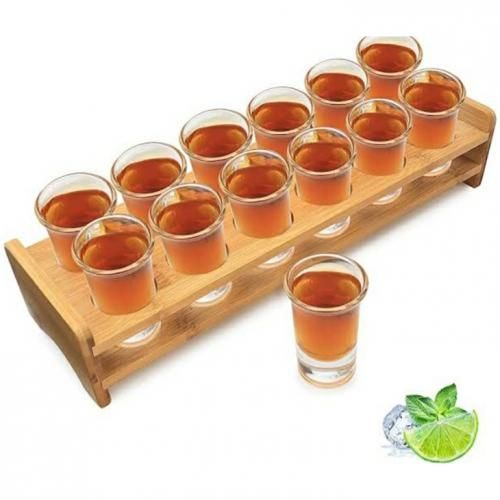 Tequila Shot Glasses With Holder - Holds 12 Glasses