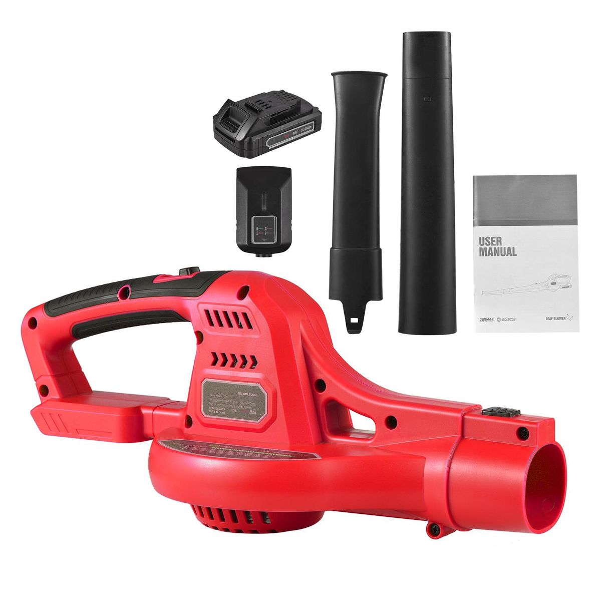 20V Cordless Electric Leaf Blower 2-Speed Control 60MPH/ 130MPH Portable Handheld Power Leaf Blower Sweeper with Extension Tubes 2.0Ah Battery Fast Charger for Gutter Yard Lawn Path Jobsite RED UK