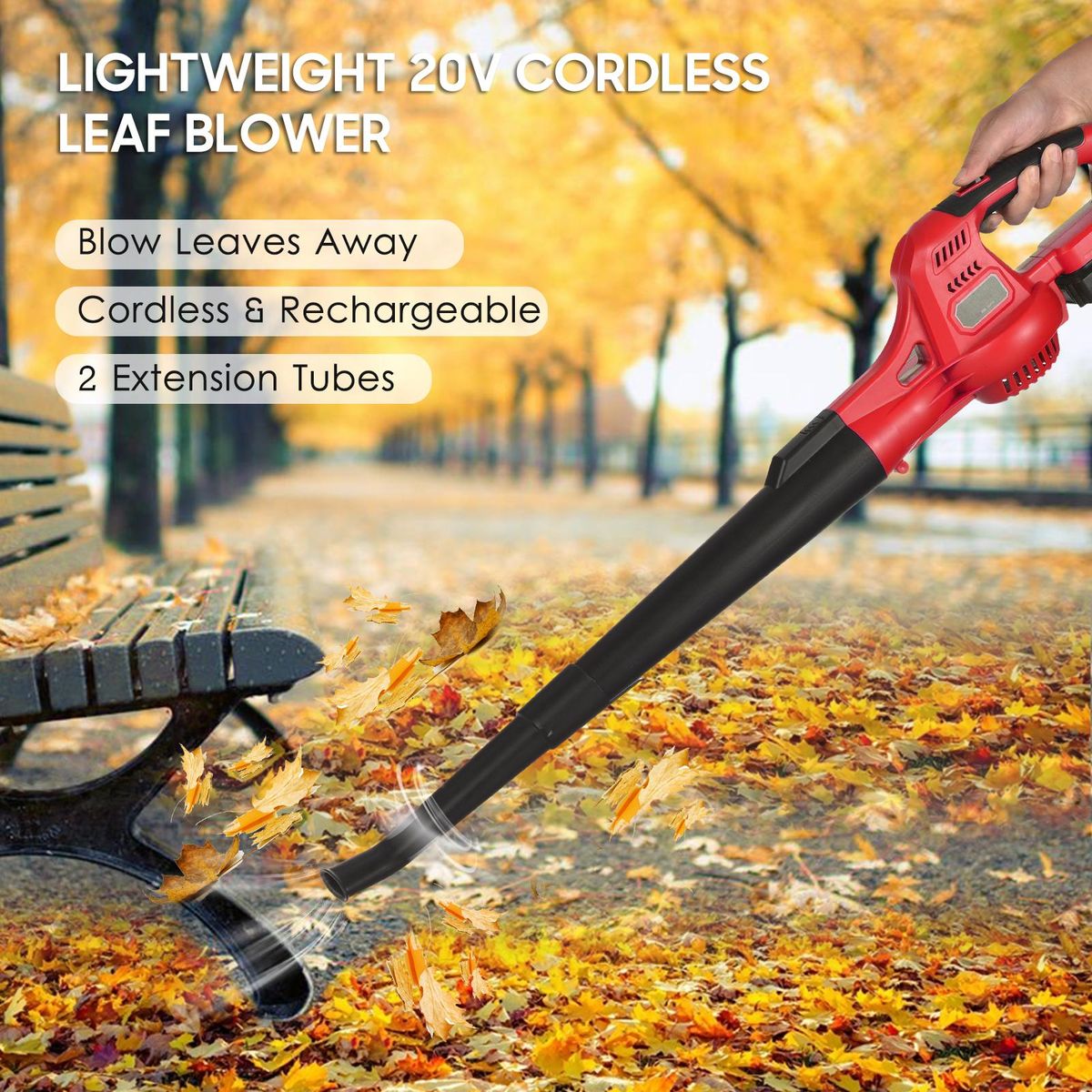20V Cordless Electric Leaf Blower 2-Speed Control 60MPH/ 130MPH Portable Handheld Power Leaf Blower Sweeper with Extension Tubes 2.0Ah Battery Fast Charger for Gutter Yard Lawn Path Jobsite RED UK