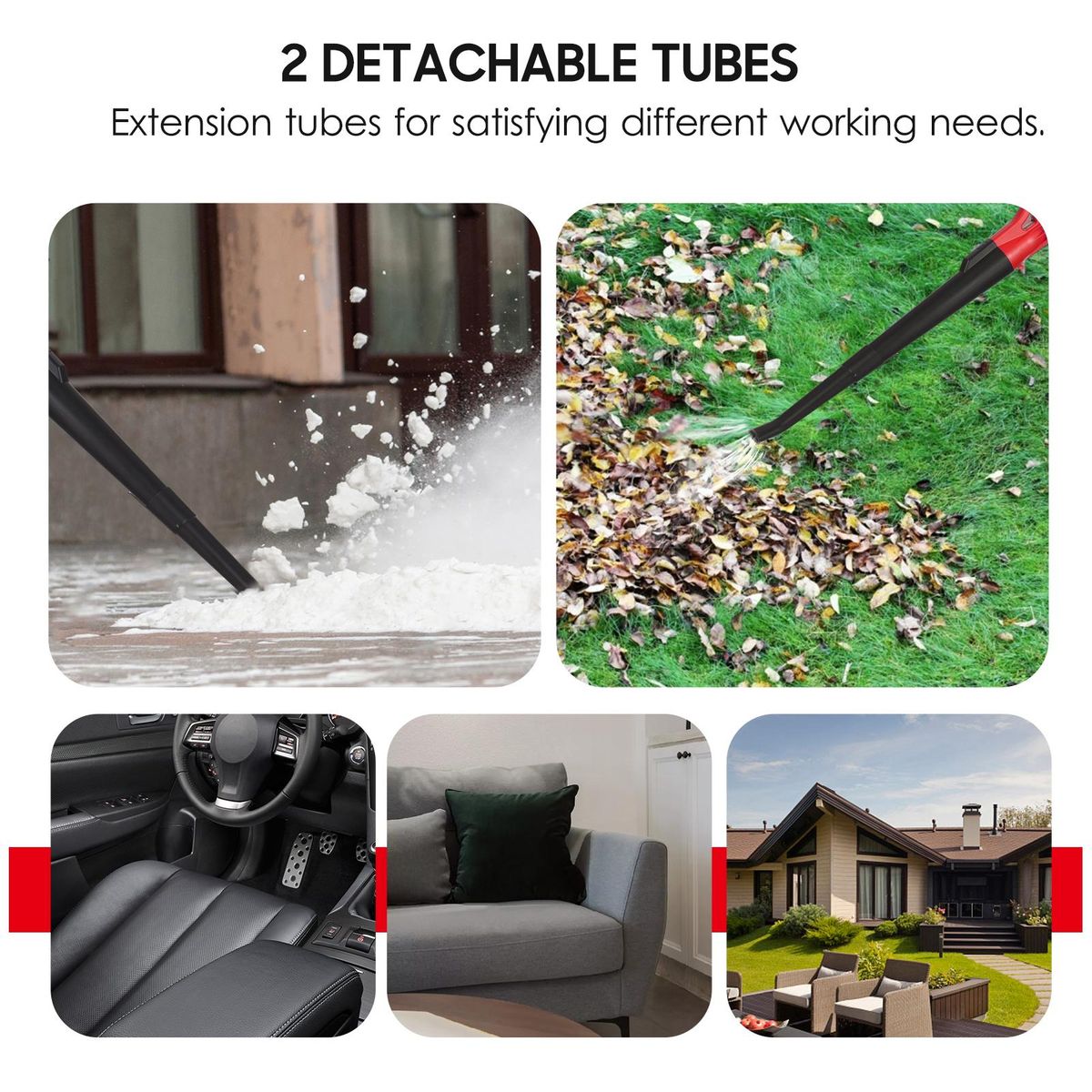 20V Cordless Electric Leaf Blower 2-Speed Control 60MPH/ 130MPH Portable Handheld Power Leaf Blower Sweeper with Extension Tubes 2.0Ah Battery Fast Charger for Gutter Yard Lawn Path Jobsite RED UK