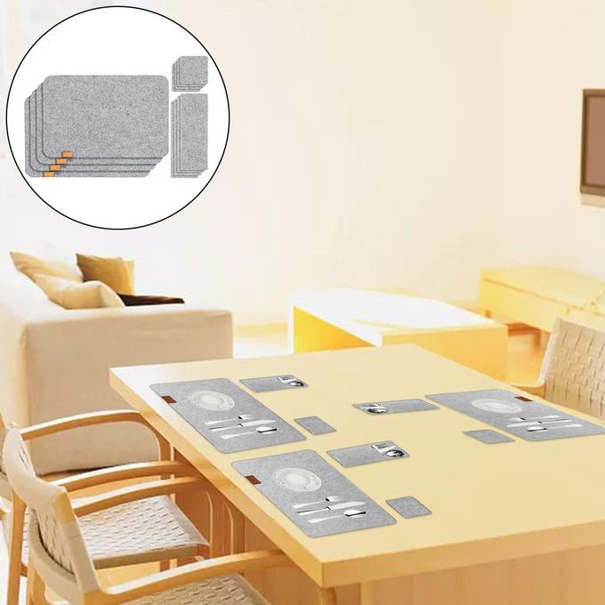 Set Of 4 Felt Place Mats+Coasters Dining Table Placemat Non-Slip Grey
