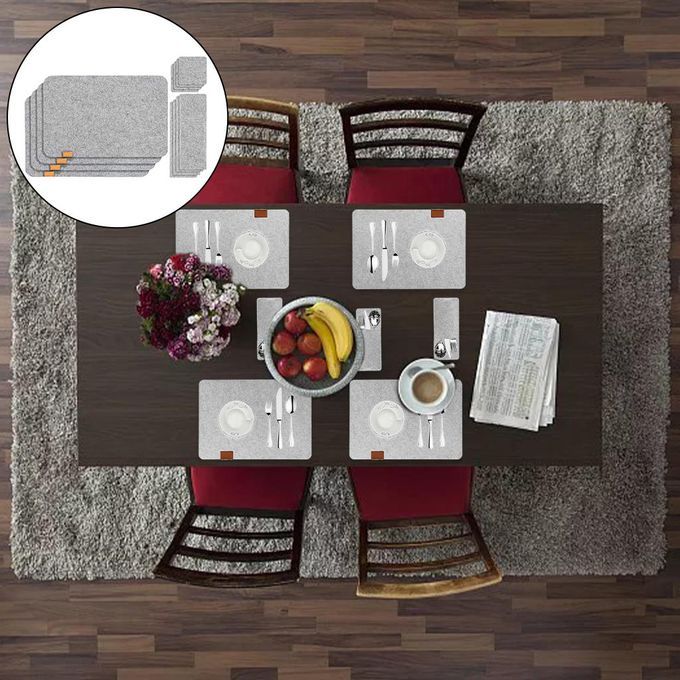 Set Of 4 Felt Place Mats+Coasters Dining Table Placemat Non-Slip Grey