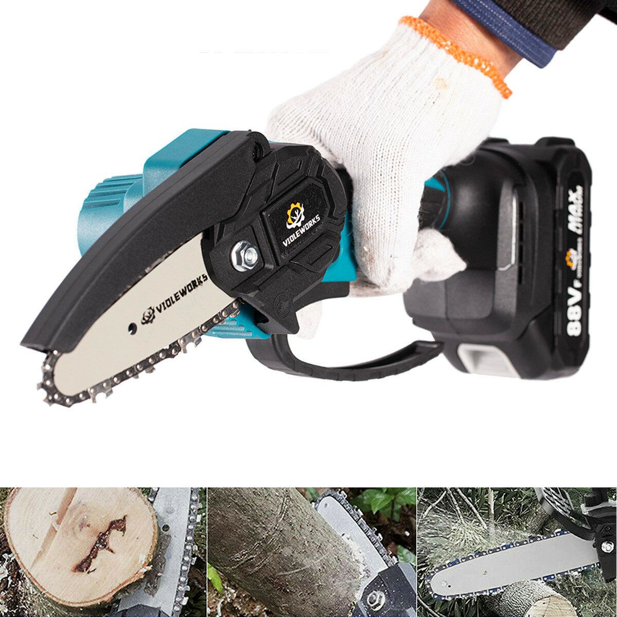 VIOLEWORKS 4 Inch 88VF Cordless Electric Chain Saw One-Hand
