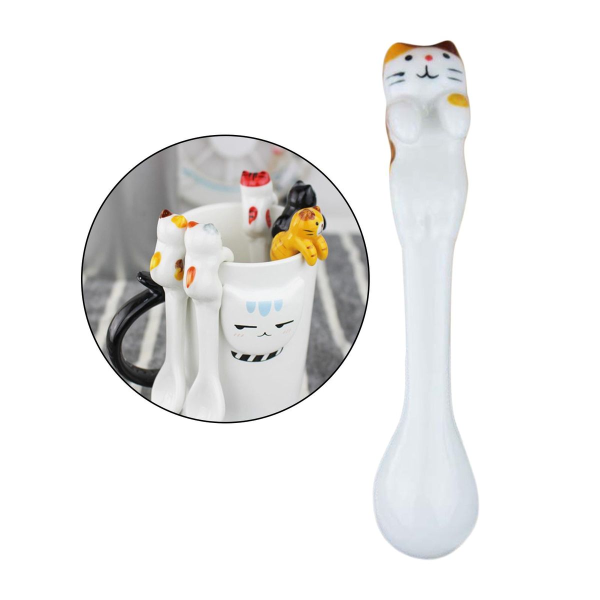 Cute Creative Ceramics Spoon For Dessert Sugar Cake Yellow Brown Cat