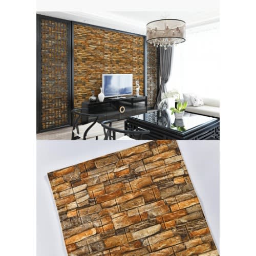 Self Adhesive Brick Wallpaper Sticker -Stone Brown 70x77cm