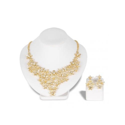 Magnificent Rhinestone Women Wedding Necklace Jewelry Set - Gold