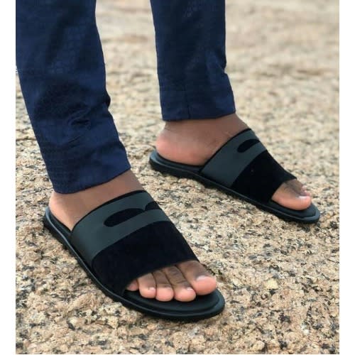 Male Suede Cover Slippers - Black