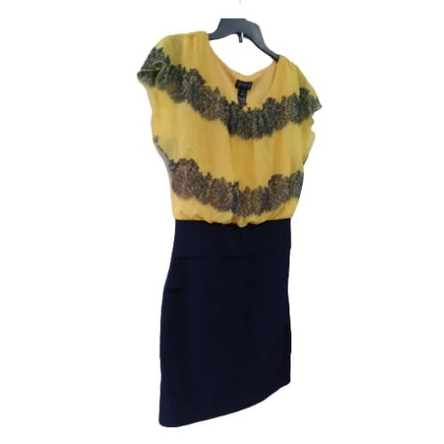 Women's Short Dress- Yellow And Blue