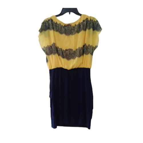 Women's Short Dress- Yellow And Blue